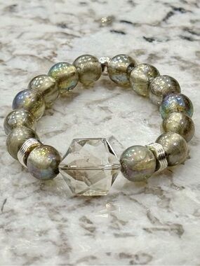 Hand Crafted Mercury Glass and Sterling Silver Beaded Bracelet 7”